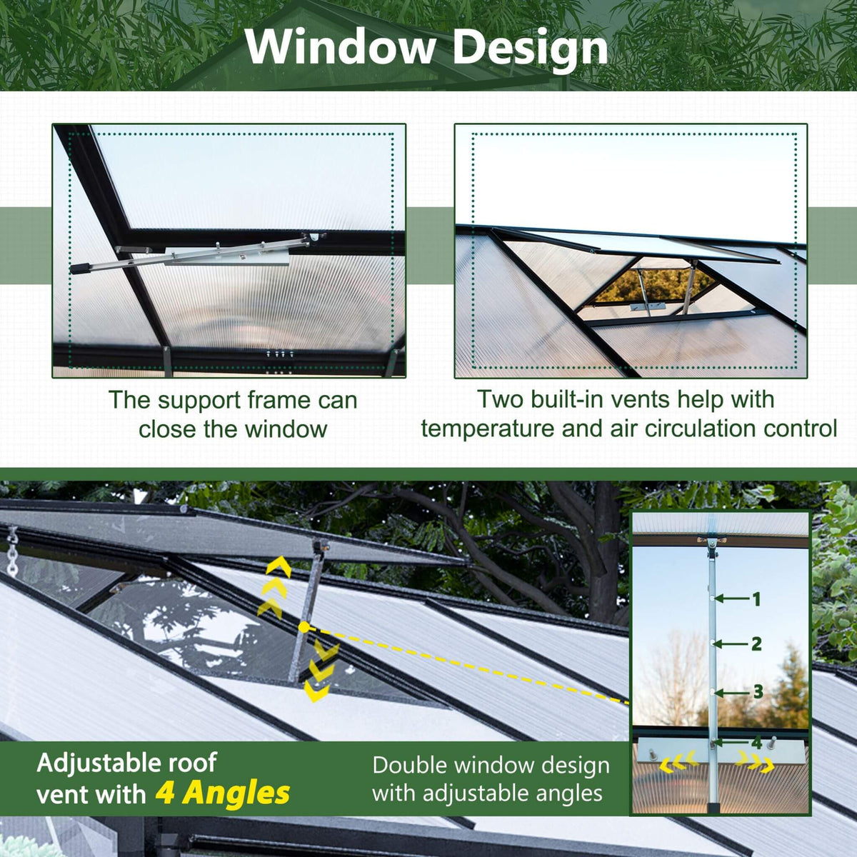 [08X12FT] Large Outdoor Heavy Duty Polycarbonate Walk-In Greenhouse With Double Swing Doors And Two Ventilation Windows (SAK73651)