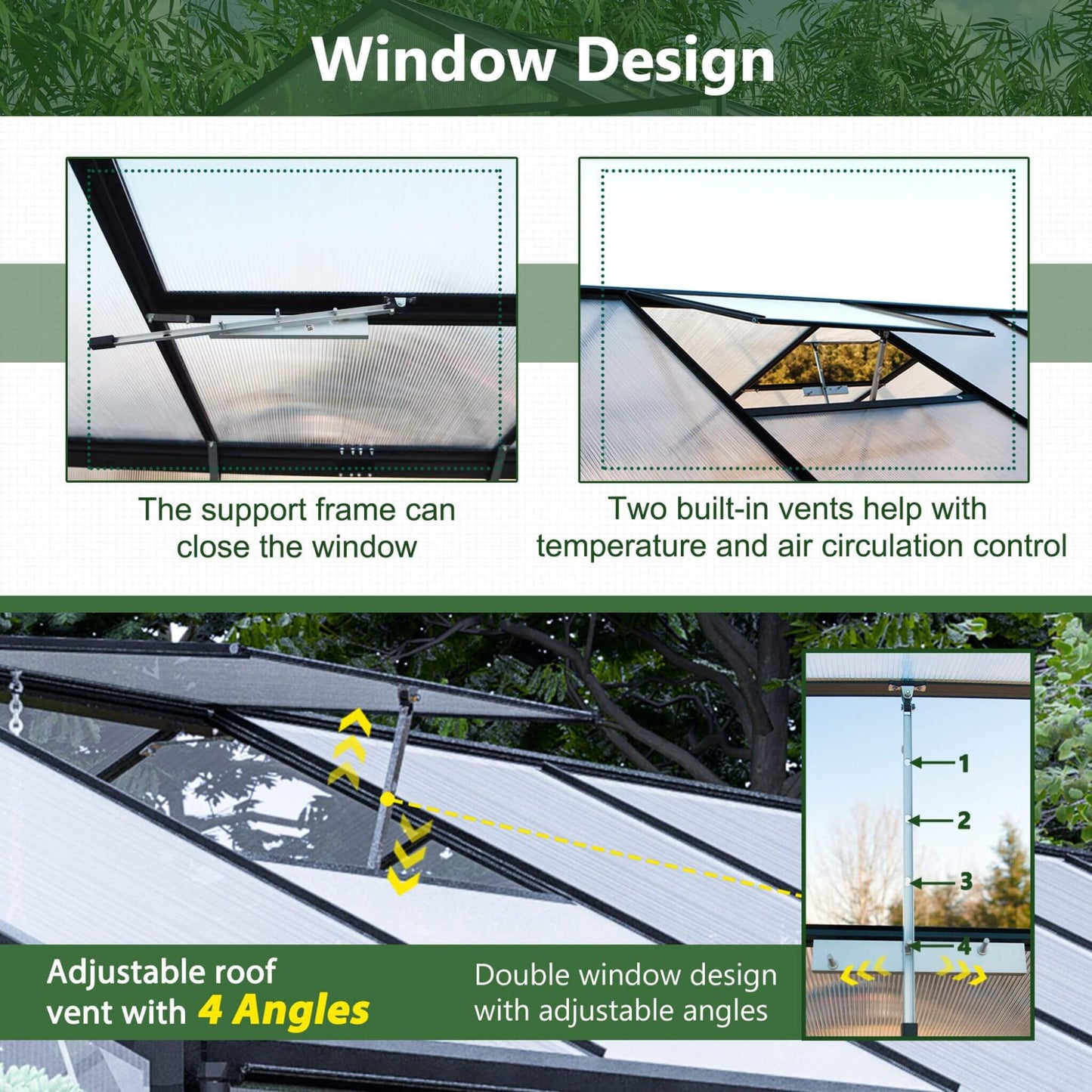 [08X12FT] Large Outdoor Heavy Duty Polycarbonate Walk-In Greenhouse With Double Swing Doors And Two Ventilation Windows (SAK73651)