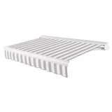 Striped awning with white and gray pattern on a white background