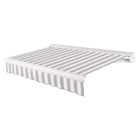 Striped awning with white and gray pattern on a white background