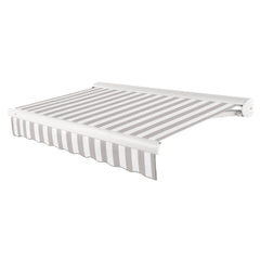 Striped awning with white and gray pattern on a white background