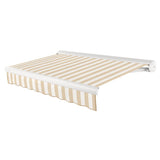 Striped retractable awning on a white background