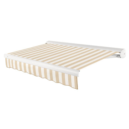 Striped retractable awning on a white background