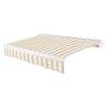 Striped retractable awning on a white background
