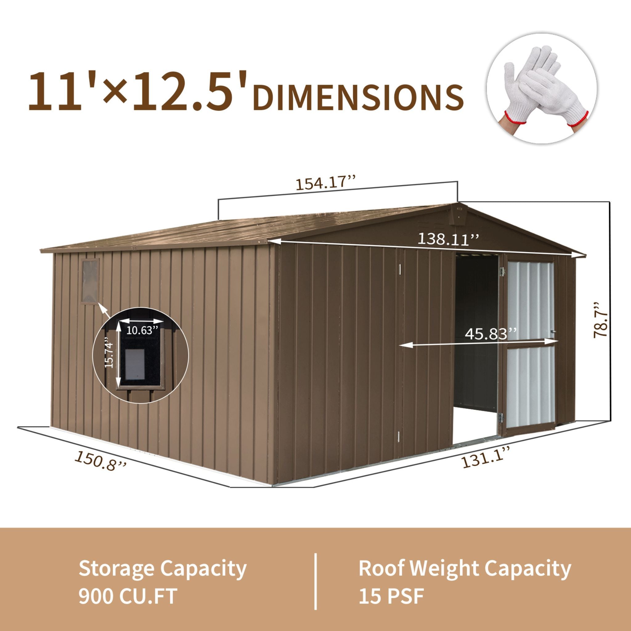 11 x 12 FT Outdoor Metal Storage Shed - Thumbnail 4
