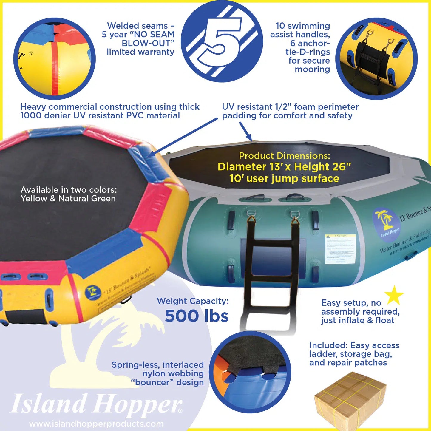 Island Hopper 13' Bounce N Splash Water Bouncer