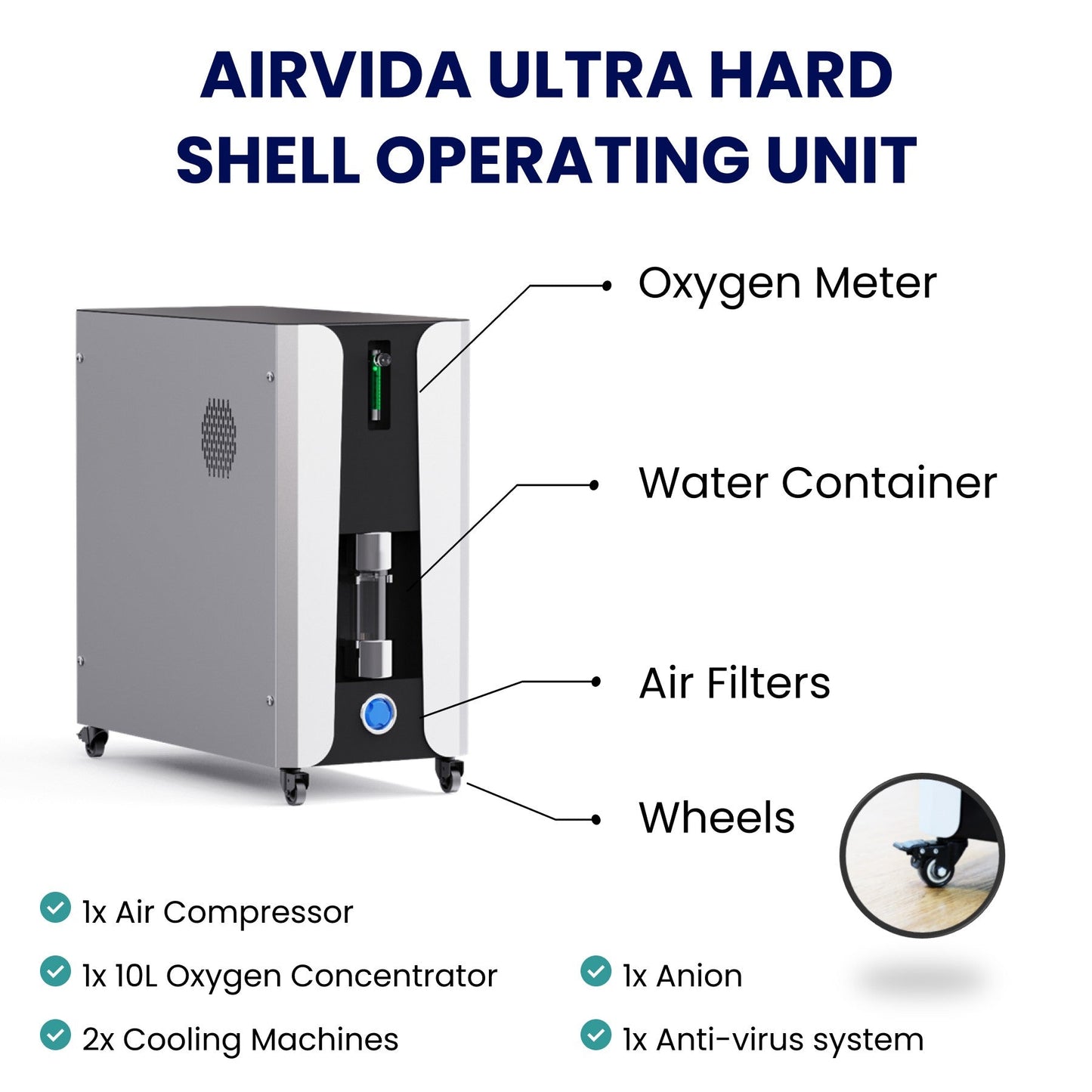 Airvida Elite 1.3–2.0 ATA Hard Shell Sitting Hyperbaric Chamber — Stainless Steel Wellness System