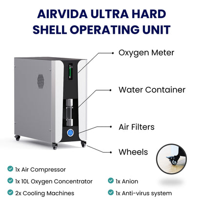 Airvida Elite 1.3–2.0 ATA Hard Shell Sitting Hyperbaric Chamber — Stainless Steel Wellness System
