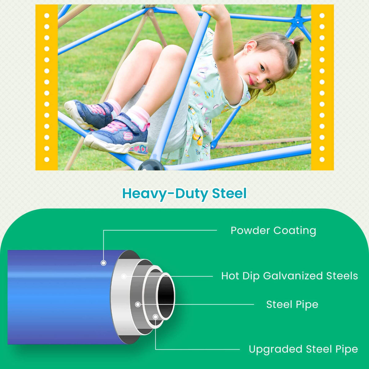 13FT Kids Climbing Jungle Gym Geometric Playground Dome Tower, 1000LBS (SAK83512)