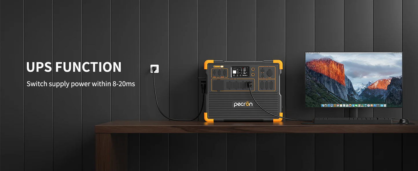 PECRON E3600LFP Portable Power Station – 3600W, 3072Wh LiFePO4, 2400W Solar Charging