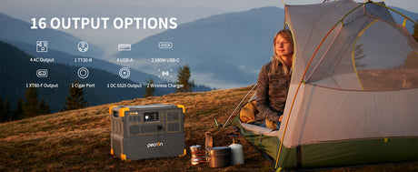 PECRON E3600LFP solar generator powering RV appliances with 300W solar panel

