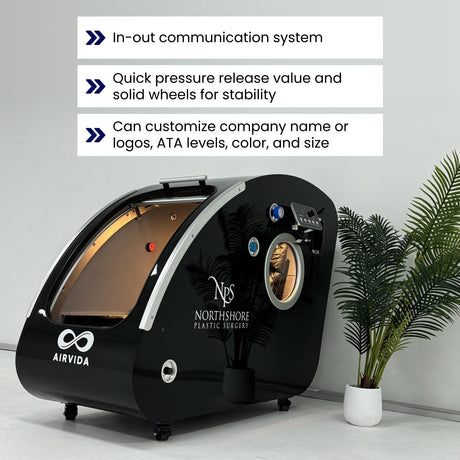 Airvida Elite 1.3–2.0 ATA Hard Shell Sitting Hyperbaric Chamber — Stainless Steel Wellness System