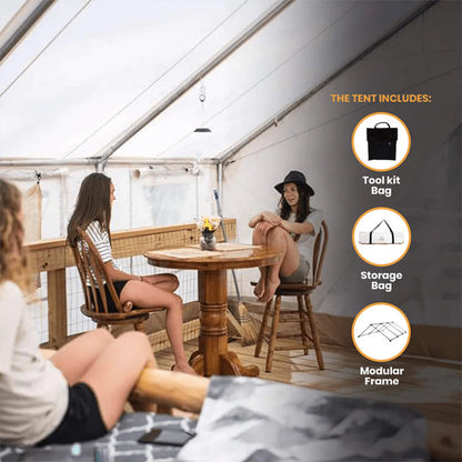 [14x16FT] White Duck Alpha Wall Tent With Heavy-Duty Frame & Bug Mesh Windows