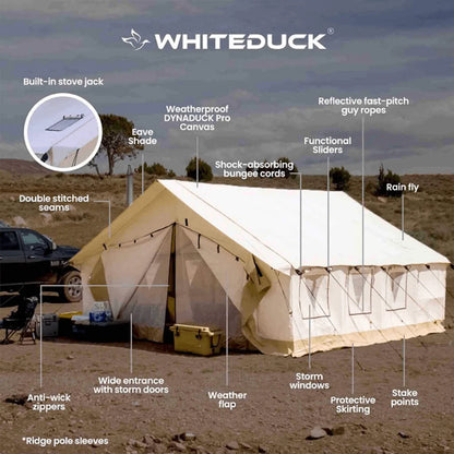 [14x16FT] White Duck Alpha Wall Tent With Heavy-Duty Frame & Bug Mesh Windows