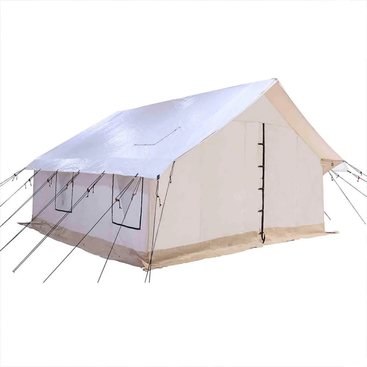 [14x16FT] White Duck Alpha Wall Tent With Heavy-Duty Frame & Bug Mesh Windows