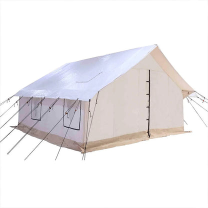 [14x16FT] White Duck Alpha Wall Tent With Heavy-Duty Frame & Bug Mesh Windows