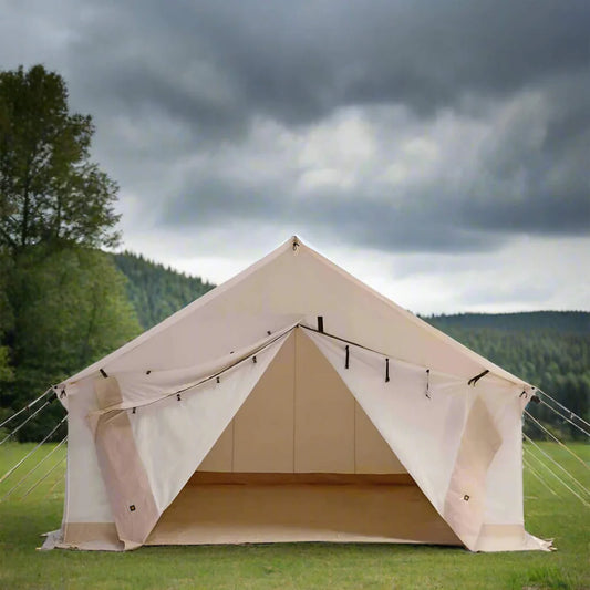 [14x16FT] White Duck Alpha Wall Tent With Heavy-Duty Frame & Bug Mesh Windows