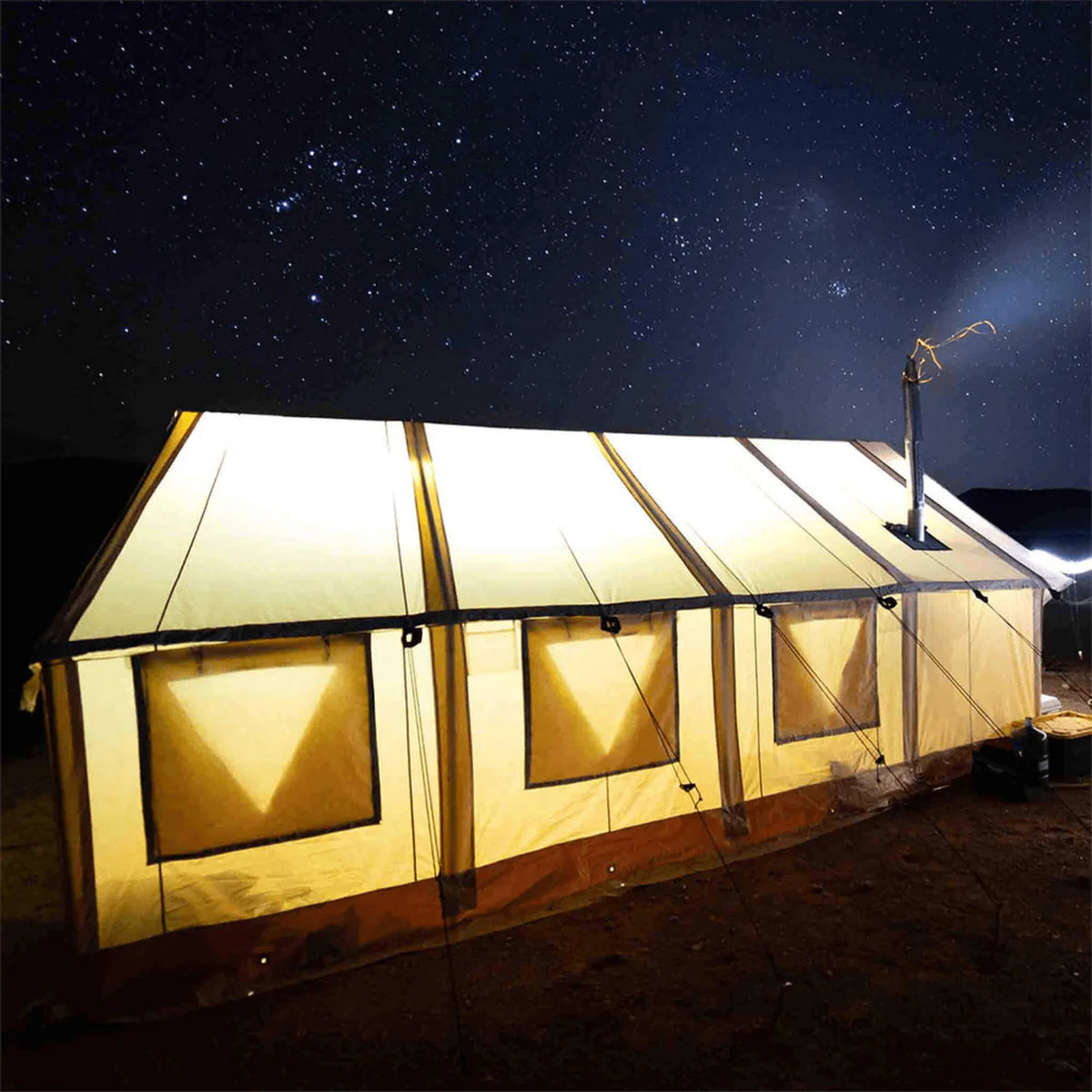 [14x16FT] White Duck Alpha Wall Tent With Heavy-Duty Frame & Bug Mesh Windows