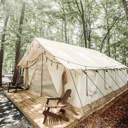 [14x16FT] White Duck Alpha Wall Tent With Heavy-Duty Frame & Bug Mesh Windows
