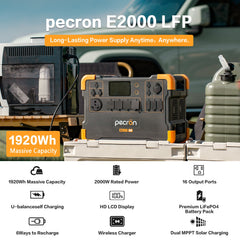 PECRON E2000LFP Expandable Portable Power Station – 2000W, 1920Wh LiFePO4, 1300W Solar Charging