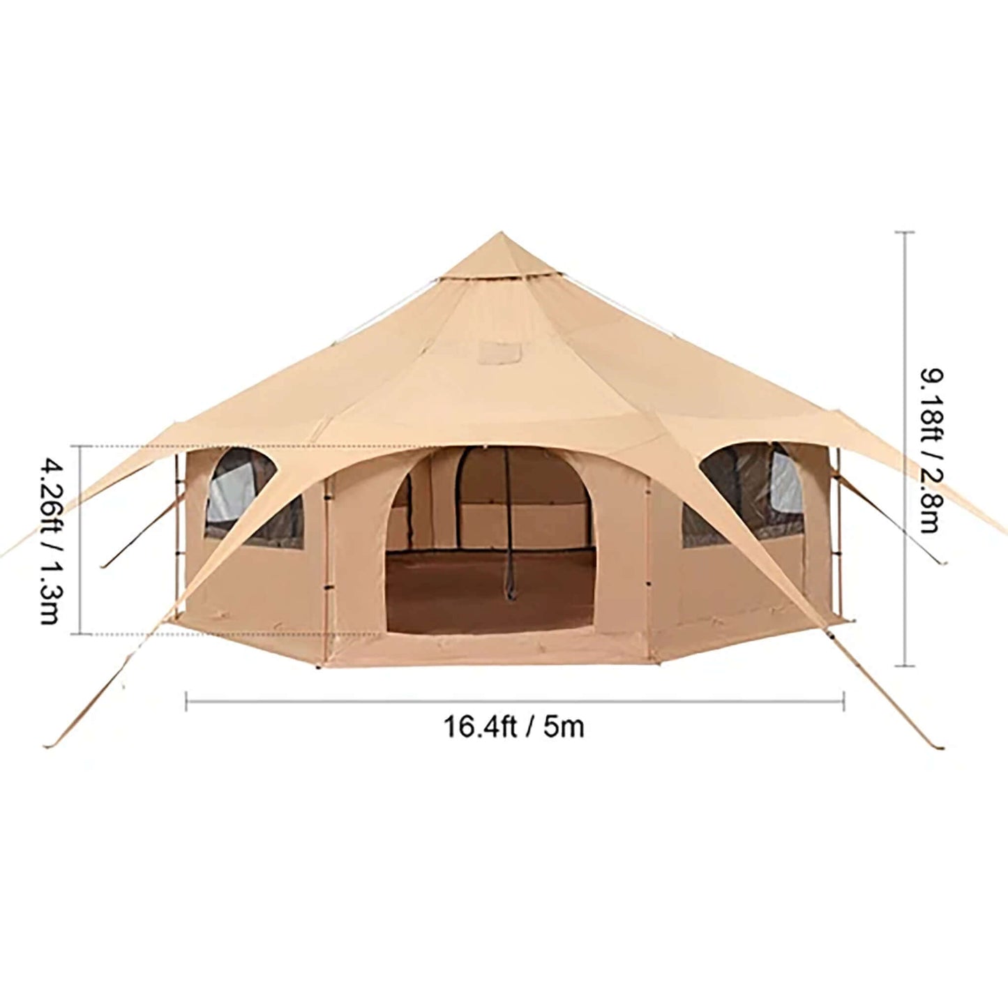 16FT Large Premium 4-Season 8-Person Bell Yurt Tent With Stove Jack