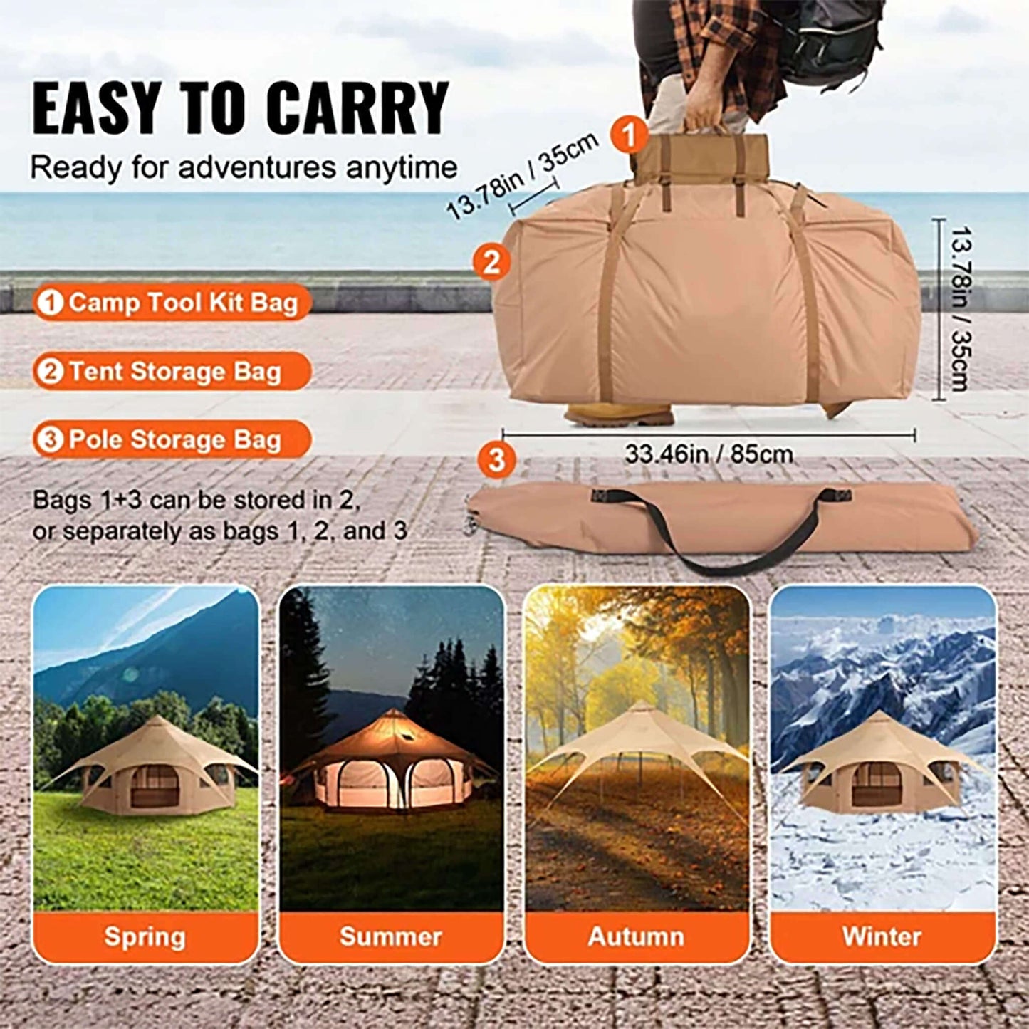 16FT Large Premium 4-Season 8-Person Bell Yurt Tent With Stove Jack