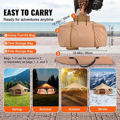 16FT Large Premium 4-Season 8-Person Bell Yurt Tent With Stove Jack