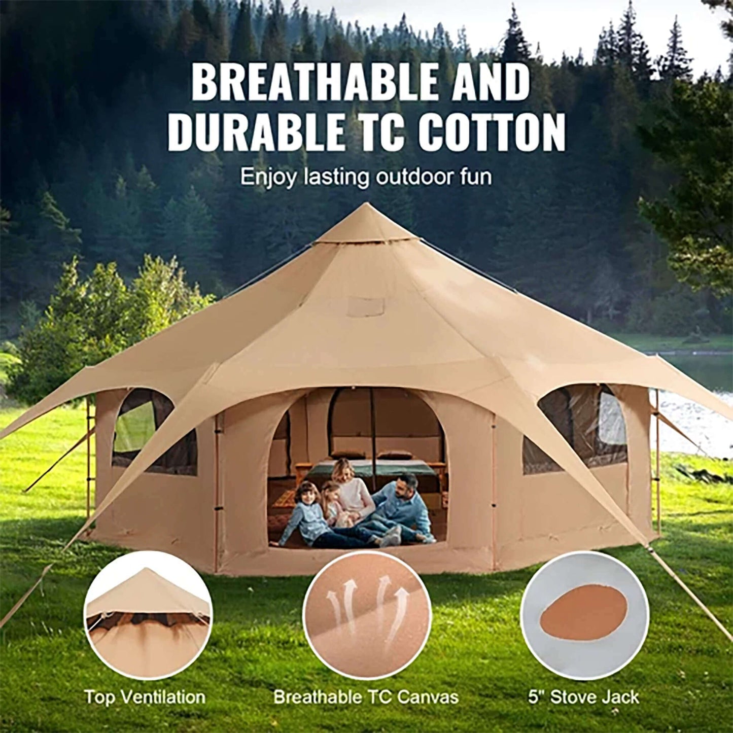 16FT Large Premium 4-Season 8-Person Bell Yurt Tent With Stove Jack
