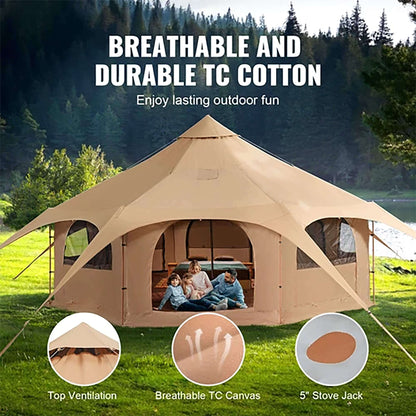 16FT Large Premium 4-Season 8-Person Bell Yurt Tent With Stove Jack