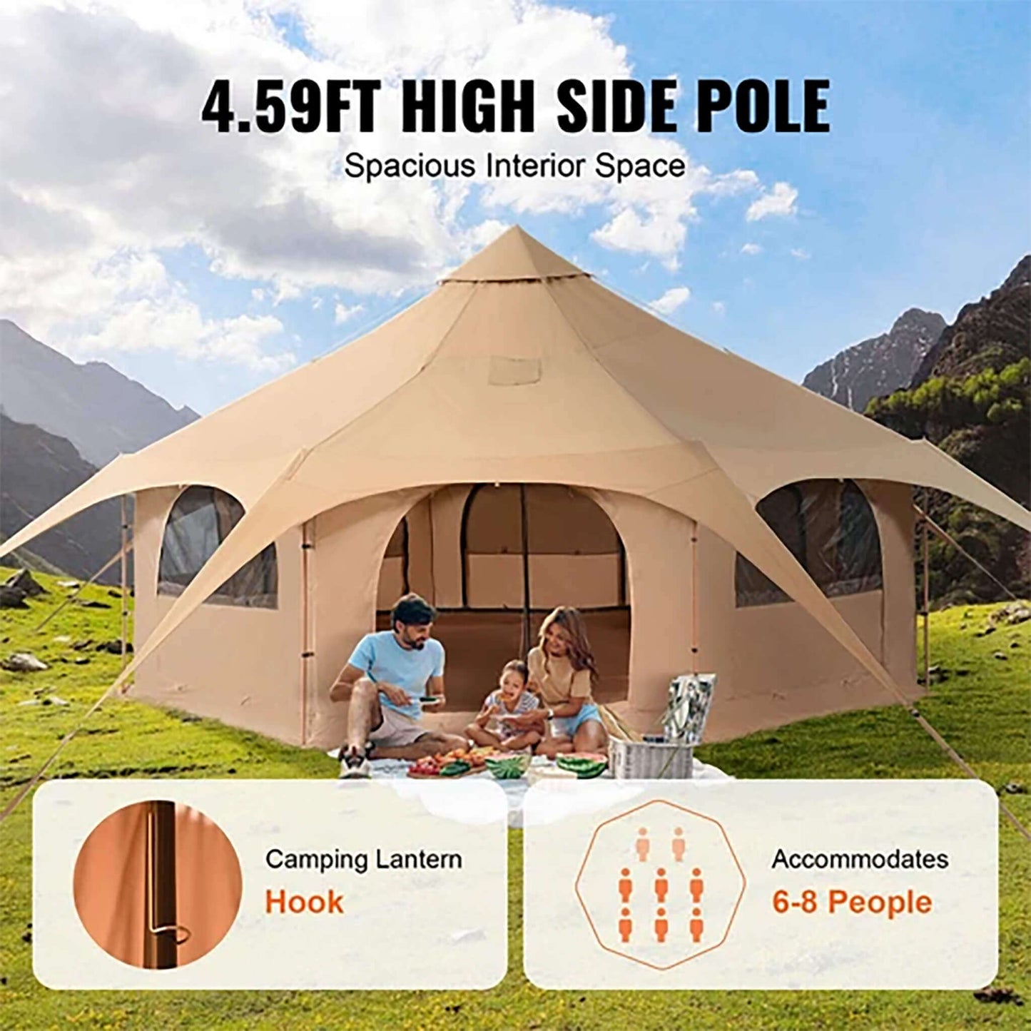 16FT Large Premium 4-Season 8-Person Bell Yurt Tent With Stove Jack
