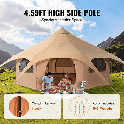 16FT Large Premium 4-Season 8-Person Bell Yurt Tent With Stove Jack