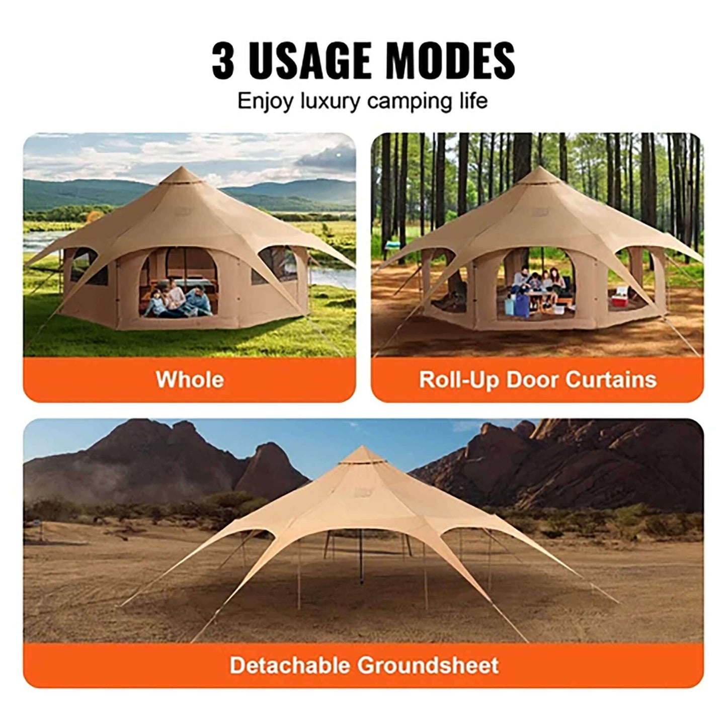 16FT Large Premium 4-Season 8-Person Bell Yurt Tent With Stove Jack