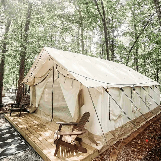 [16x24FT] White Duck Alpha Wall Tent With Heavy Duty Frame & Waterproof Features