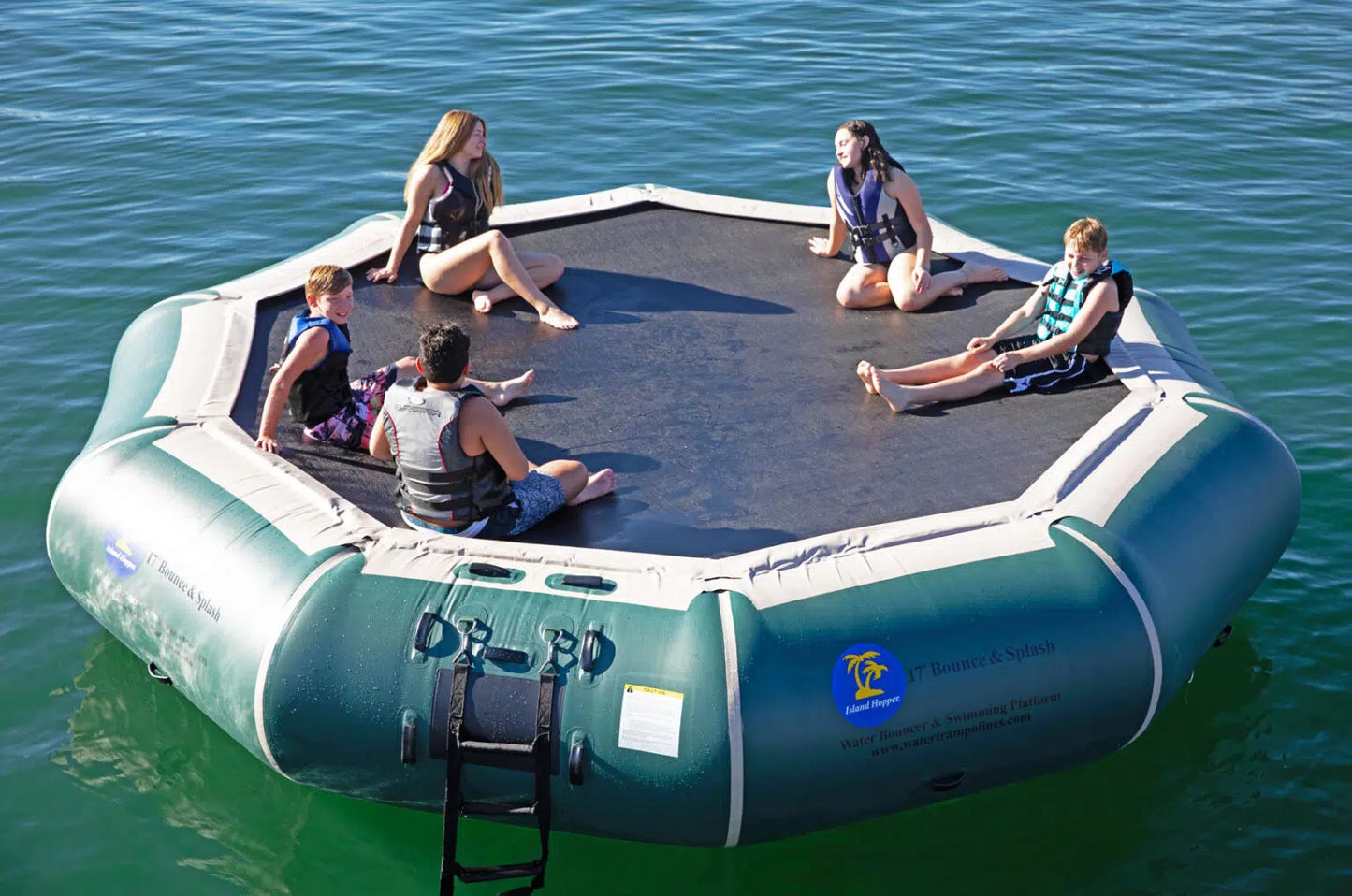 Island Hopper 17' Bounce N Splash Natural Green Water Bouncer