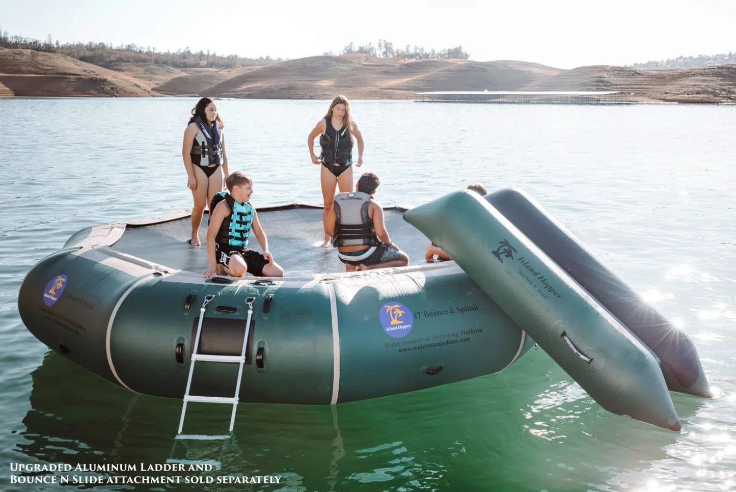Island Hopper 17' Bounce N Splash Natural Green Water Bouncer