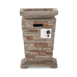 "Close-up view of the natural stone gray finish and textured surface of the magnesium oxide (MgO) outdoor fire column."