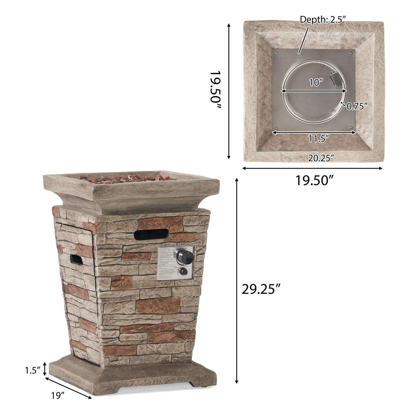 19" Outdoor 40K BTU Natural Stone Fire Column (SAK36771) - Stone Gray
