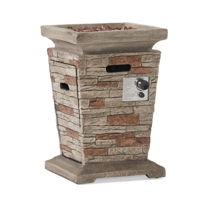 19" Outdoor 40K BTU Natural Stone Fire Column (SAK36771) - Stone Gray