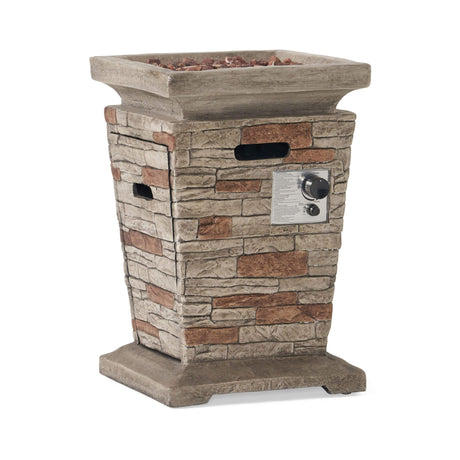 19" Outdoor 40K BTU Natural Stone Fire Column (SAK36771) - Stone Gray