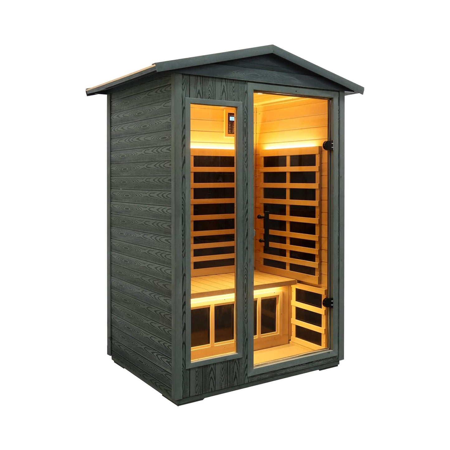 Premium 2-Person Black Carbonized Walnut Low EMF Far Infrared Outdoor Sauna with Bluetooth & LED Lighting