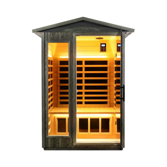Premium 2-Person Black Carbonized Walnut Low EMF Far Infrared Outdoor Sauna with Bluetooth & LED Lighting