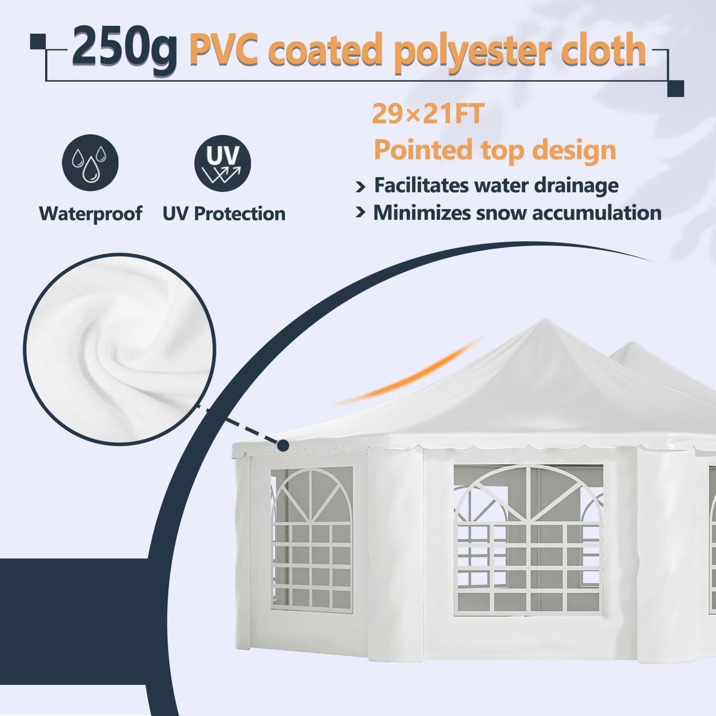 PVC coated polyester cloth with pointed top design for a gazebo, featuring waterproof and UV protection.