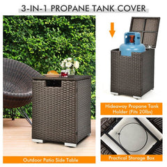 32" Propane Rattan Fire Pit Table Set W/ Side Table Tank & Cover
