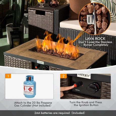 32" Propane Rattan Fire Pit Table Set W/ Side Table Tank & Cover