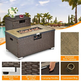 32" Propane Rattan Fire Pit Table Set W/ Side Table Tank & Cover
