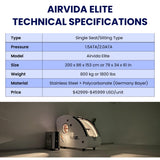 Airvida Elite 1.3–2.0 ATA Hard Shell Sitting Hyperbaric Chamber — Stainless Steel Wellness System