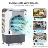 Portable air cooler with adjustable wind speeds on a white background