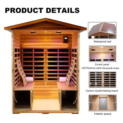 Wooden sauna with features highlighted on a white background