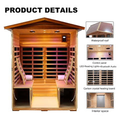 Wooden sauna with features highlighted on a white background