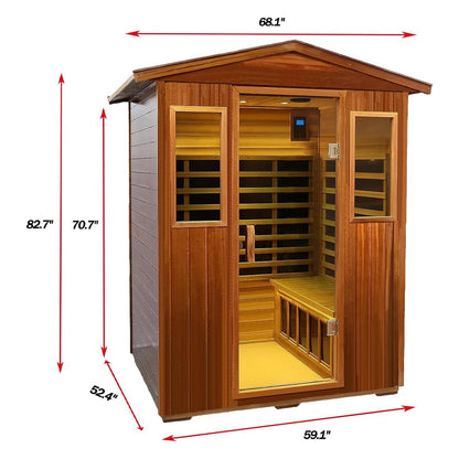 4-Person Luxury Low EMF Outdoor FAR Infrared Sauna – Mahogany Wood, Bluetooth Audio, 2050W